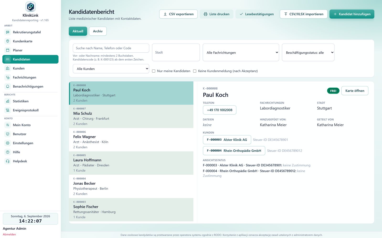 Kandidatenliste in KlinikLink